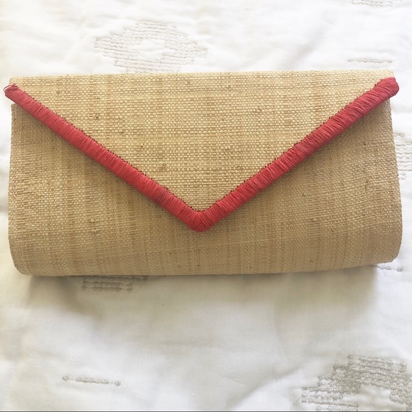 pomagranate Handbags - Woven basket style Clutch red trim by Pomegranate
